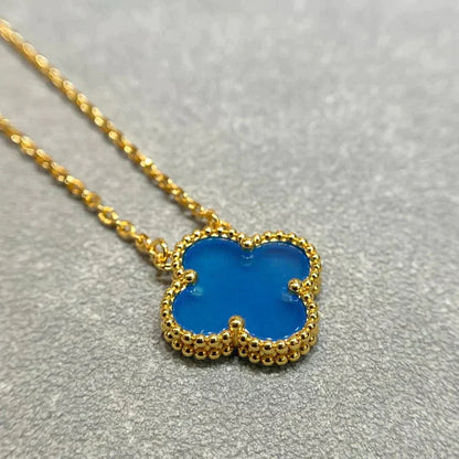 [⭐Hevara Jewelry]CLOVER 15MM BLUE AGATE NECKLACE