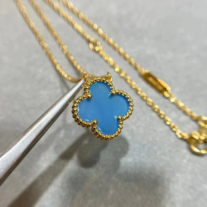 [⭐Hevara Jewelry]CLOVER 15MM BLUE AGATE NECKLACE