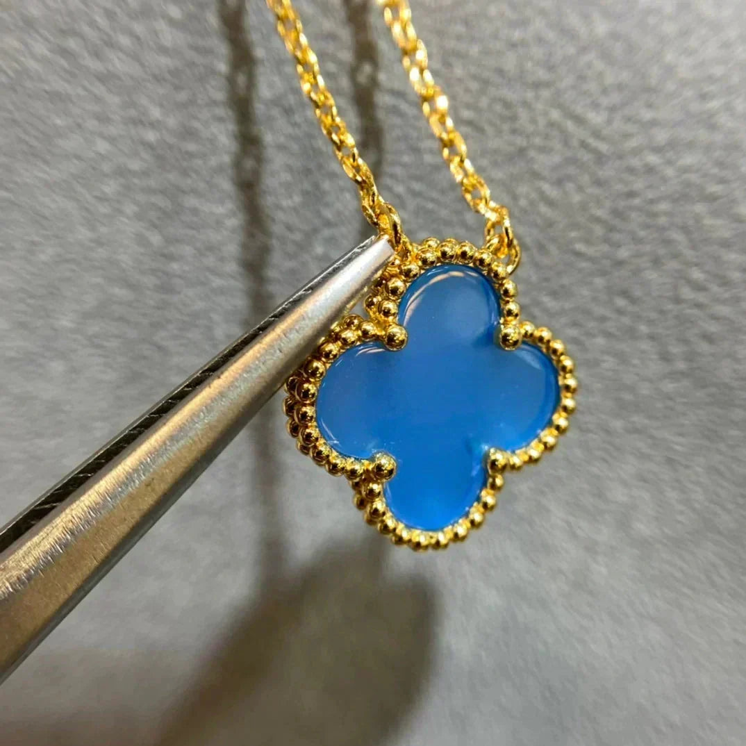 [⭐Hevara Jewelry]CLOVER 15MM BLUE AGATE NECKLACE