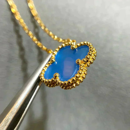 [⭐Hevara Jewelry]CLOVER 15MM BLUE AGATE NECKLACE