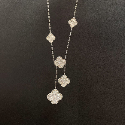 [⭐Hevara Jewelry]CLOVER 5 MOTIFS SILVER DIAMONDS NECKLACE