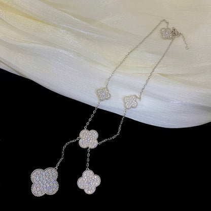 [⭐Hevara Jewelry]CLOVER 5 MOTIFS SILVER DIAMONDS NECKLACE