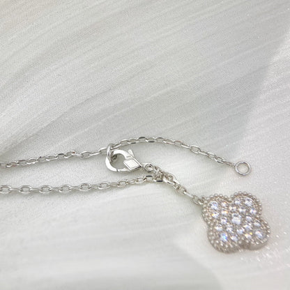 [⭐Hevara Jewelry]CLOVER 5 MOTIFS SILVER DIAMONDS NECKLACE