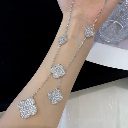 [⭐Hevara Jewelry]CLOVER 5 MOTIFS SILVER DIAMONDS NECKLACE