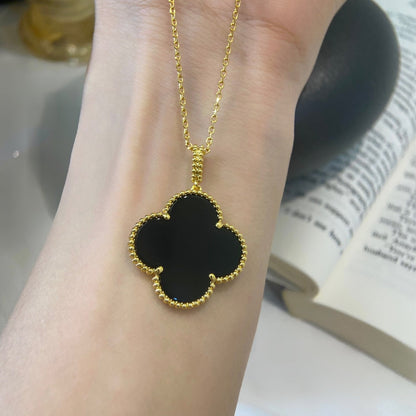 [⭐Hevara Jewelry]CLOVER 25MM NECKLACE GOLD ONYX