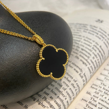 [⭐Hevara Jewelry]CLOVER 25MM NECKLACE GOLD ONYX