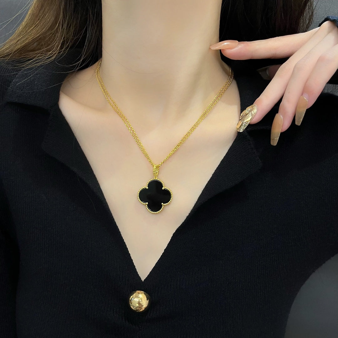 [⭐Hevara Jewelry]CLOVER 25MM NECKLACE GOLD ONYX