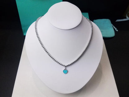 [Hevara Jewelry]HEART PEDANT SILVER BALL CHAIN NECKLACE