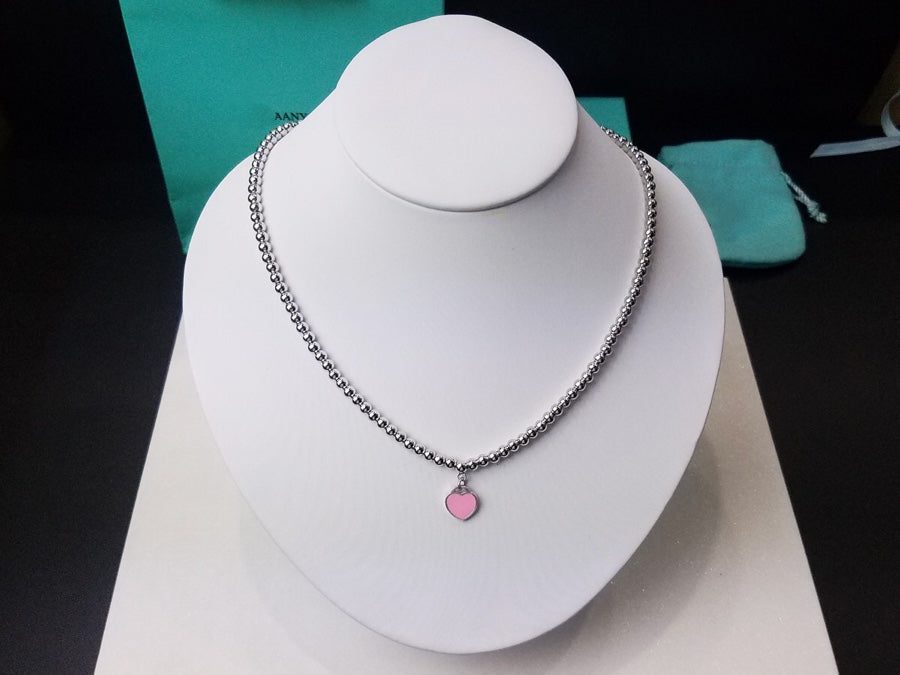 [Hevara Jewelry]HEART PEDANT SILVER BALL CHAIN NECKLACE