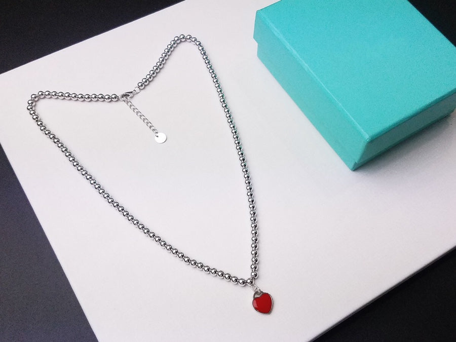 [Hevara Jewelry]HEART PEDANT SILVER BALL CHAIN NECKLACE