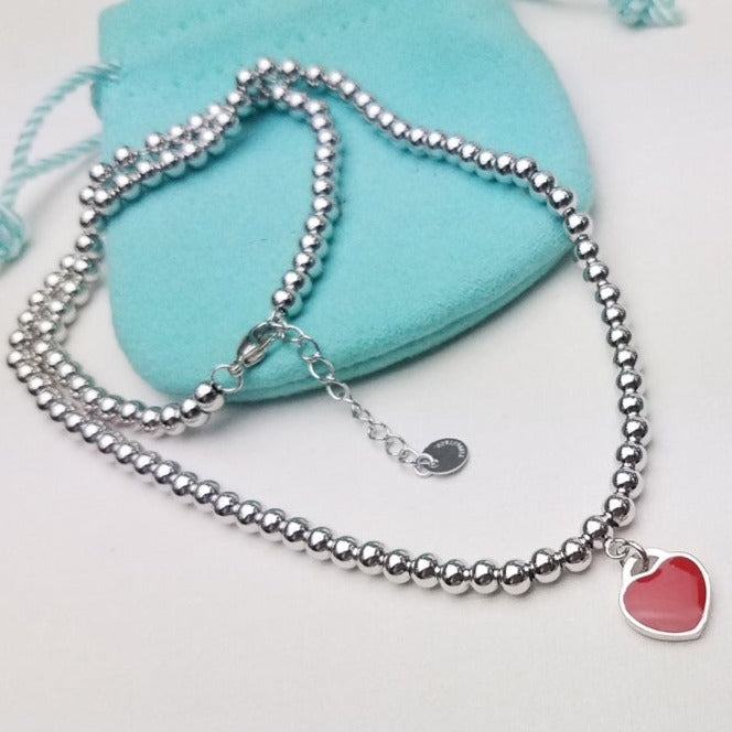 [Hevara Jewelry]HEART PEDANT SILVER BALL CHAIN NECKLACE
