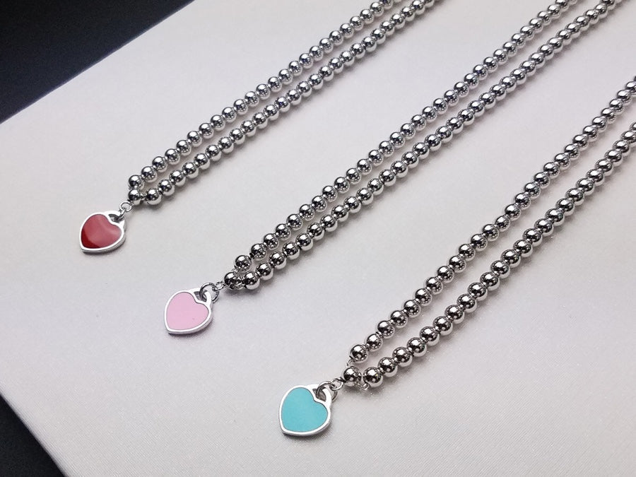 [Hevara Jewelry]HEART PEDANT SILVER BALL CHAIN NECKLACE