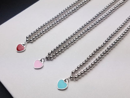 [Hevara Jewelry]HEART PEDANT SILVER BALL CHAIN NECKLACE