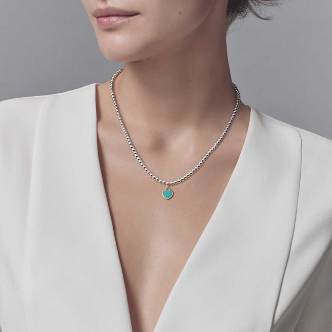 [Hevara Jewelry]HEART PEDANT SILVER BALL CHAIN NECKLACE