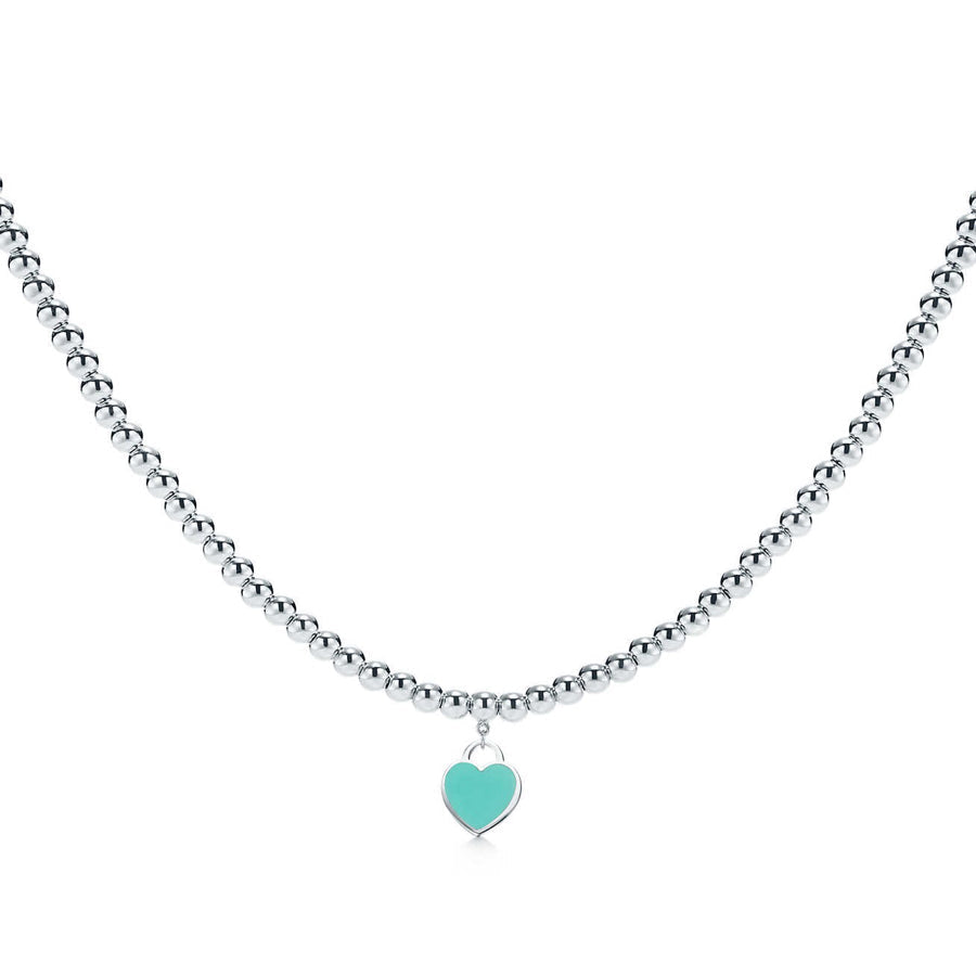 [Hevara Jewelry]HEART PEDANT SILVER BALL CHAIN NECKLACE
