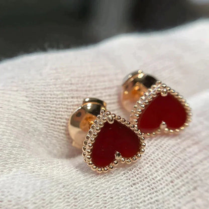 [⭐Hevara Jewelry]HEART CARNELIAN STUD EARRINGS