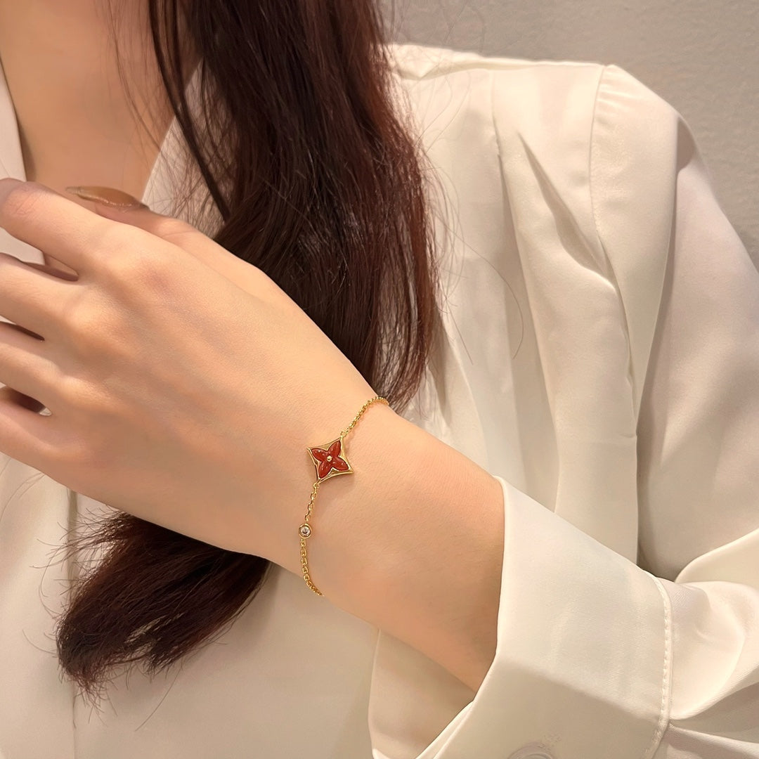 [⭐Hevara Jewelry]COLOR STAR CARNELIAN PINK GOLD DIAMOND BRACELET