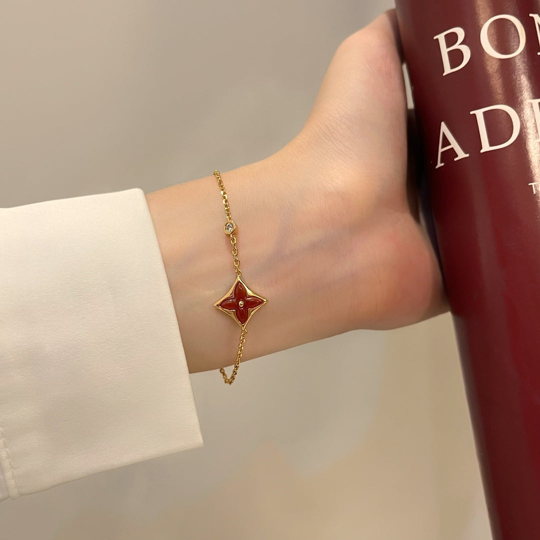 [⭐Hevara Jewelry]COLOR STAR CARNELIAN PINK GOLD DIAMOND BRACELET
