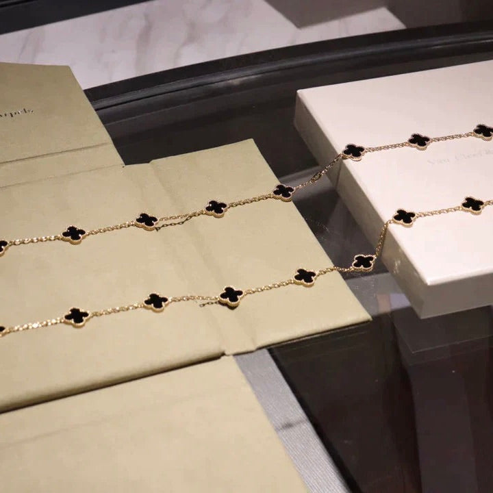 [⭐Hevara Jewelry]CLOVER 20 MOTIFS ONYX NECKLACE
