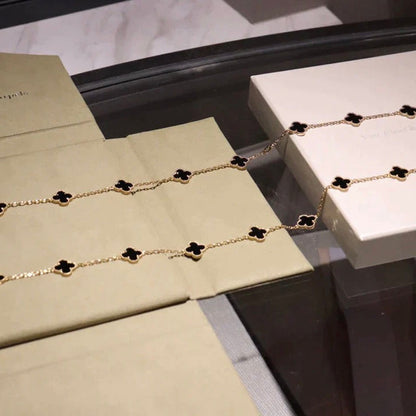 [⭐Hevara Jewelry]CLOVER 20 MOTIFS ONYX NECKLACE