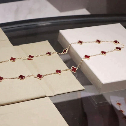 [⭐Hevara Jewelry]CLOVER 20 MOTIFS CARNELIAN NECKLACE