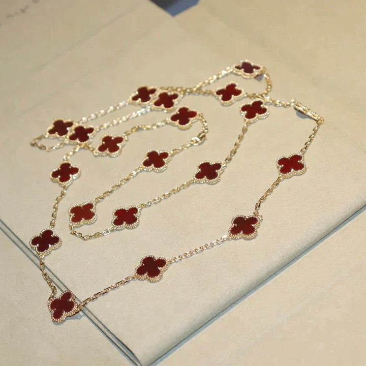 [⭐Hevara Jewelry]CLOVER 20 MOTIFS CARNELIAN NECKLACE