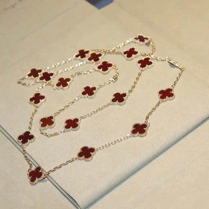 [⭐Hevara Jewelry]CLOVER 20 MOTIFS CARNELIAN NECKLACE
