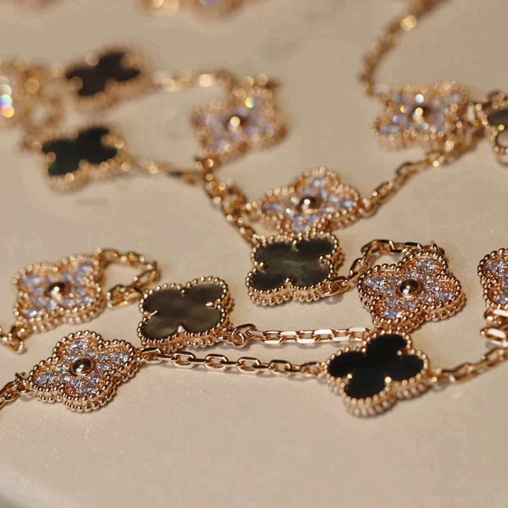 [⭐Hevara Jewelry]CLOVER 20 MOTIFS DARK MOP DIAMOND  NECKLACE