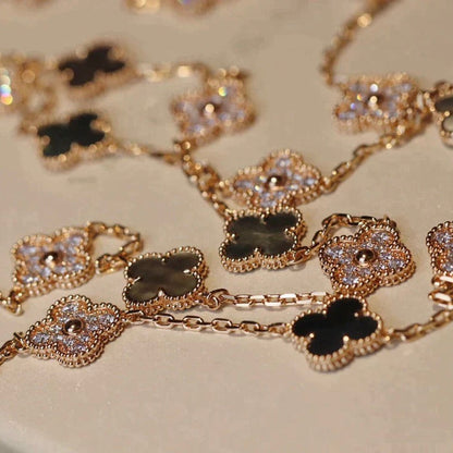 [⭐Hevara Jewelry]CLOVER 20 MOTIFS DARK MOP DIAMOND  NECKLACE