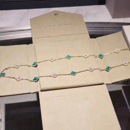 [⭐Hevara Jewelry]CLOVER 20 MOTIFS MALACHITE DIAMOND NECKLACE