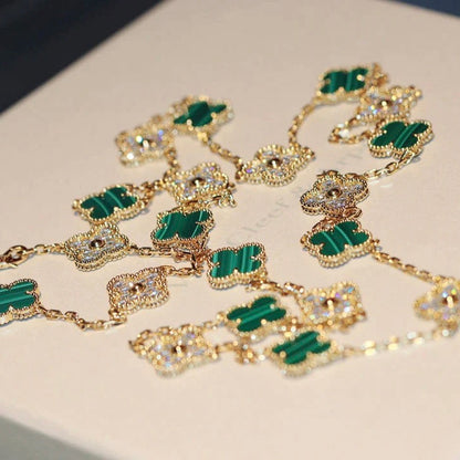 [⭐Hevara Jewelry]CLOVER 20 MOTIFS MALACHITE DIAMOND NECKLACE