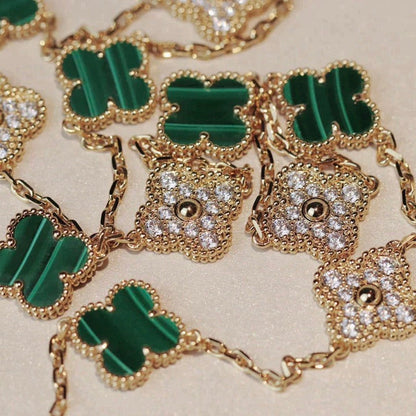 [⭐Hevara Jewelry]CLOVER 20 MOTIFS MALACHITE DIAMOND NECKLACE