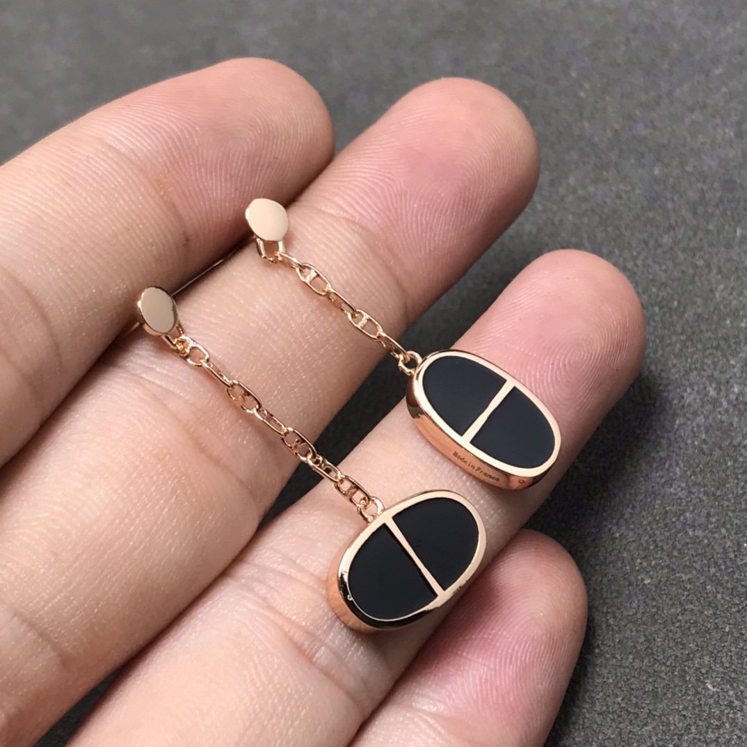 [⭐Hevara Jewelry]CHAINE VERSO BLACK CERAMIC SILVER EARRINGS