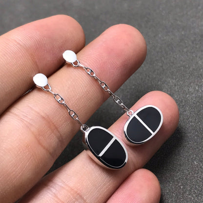 [⭐Hevara Jewelry]CHAINE VERSO BLACK CERAMIC SILVER EARRINGS