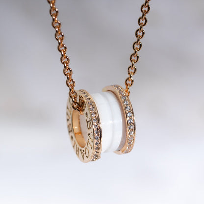 [⭐Hevara Jewelry]ZERO 1 WHITE CERAMIC PINK GOLD DIAMOND NECKLACE