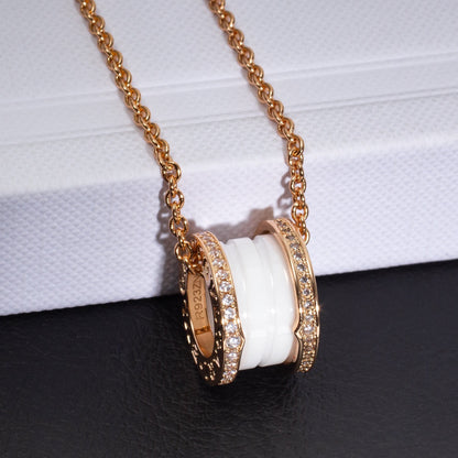 [⭐Hevara Jewelry]ZERO 1 WHITE CERAMIC PINK GOLD DIAMOND NECKLACE