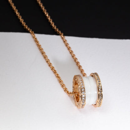 [⭐Hevara Jewelry]ZERO 1 WHITE CERAMIC PINK GOLD DIAMOND NECKLACE