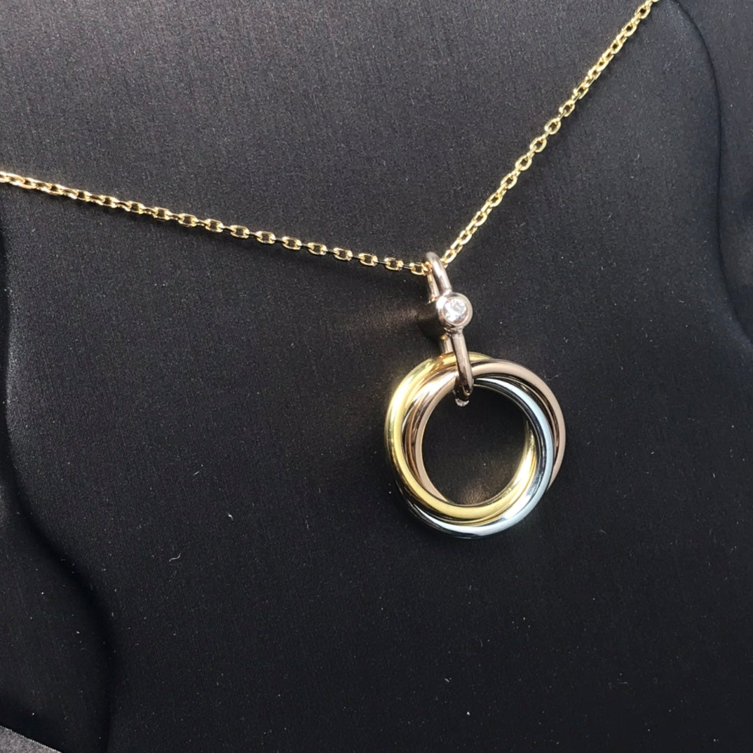 [⭐Hevara Jewelry]TRINITY SILVER GOLD PINK GOLD NECKLACE