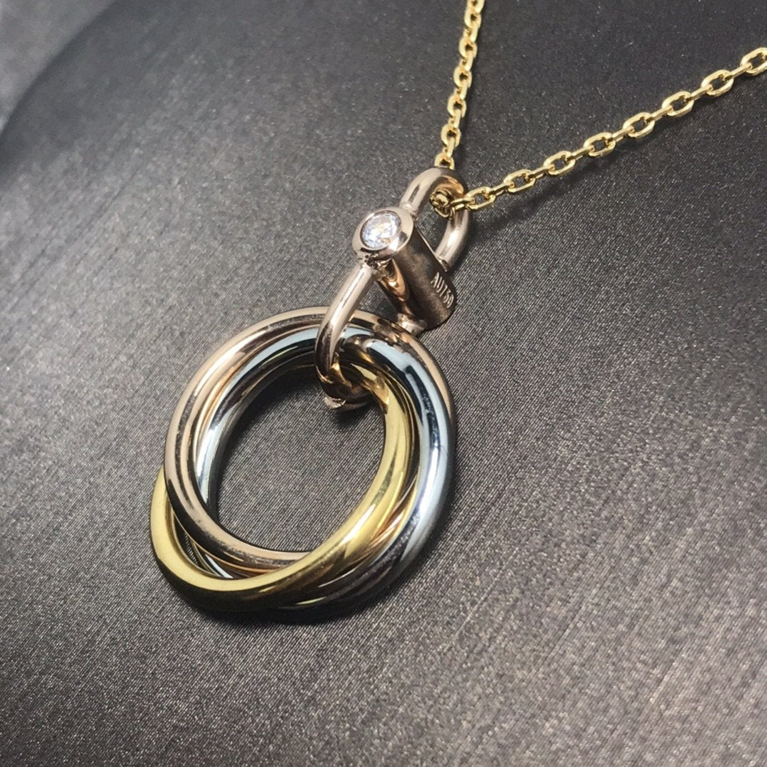 [⭐Hevara Jewelry]TRINITY SILVER GOLD PINK GOLD NECKLACE