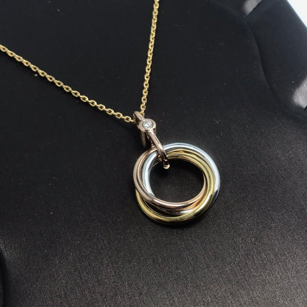 [⭐Hevara Jewelry]TRINITY SILVER GOLD PINK GOLD NECKLACE