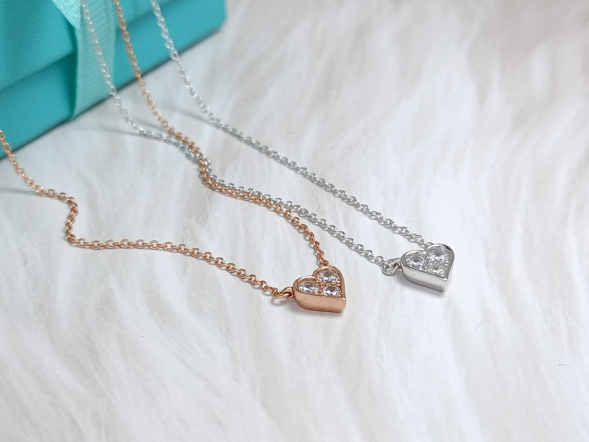 [Hevara Jewelry]HEART 3 DIAMONDS PEDANT NECKLACE