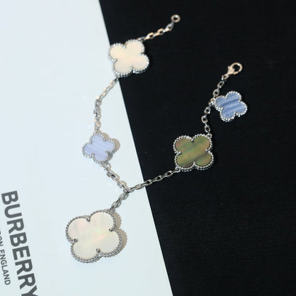 [⭐Hevara Jewelry]CLOVER BRACELET 5 MOTIFS MOP CHALCEDONY SILVER