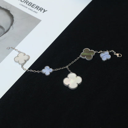 [⭐Hevara Jewelry]CLOVER BRACELET 5 MOTIFS MOP CHALCEDONY SILVER