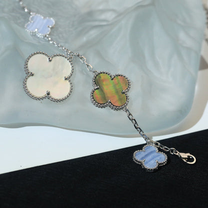 [⭐Hevara Jewelry]CLOVER BRACELET 5 MOTIFS MOP CHALCEDONY SILVER