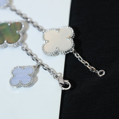 [⭐Hevara Jewelry]CLOVER BRACELET 5 MOTIFS MOP CHALCEDONY SILVER