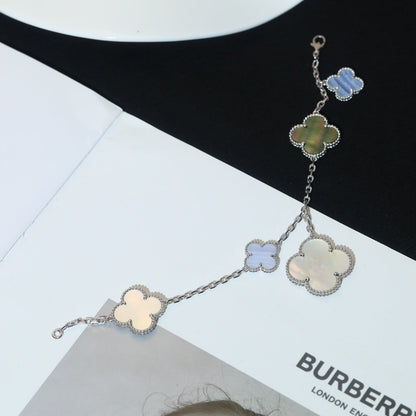[⭐Hevara Jewelry]CLOVER BRACELET 5 MOTIFS MOP CHALCEDONY SILVER