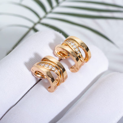 [⭐Hevara Jewelry]ZERO 1 PINK GOLD DIAMONDS EARRINGS