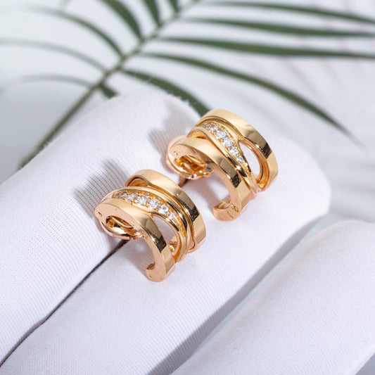 [⭐Hevara Jewelry]ZERO 1 PINK GOLD DIAMONDS EARRINGS