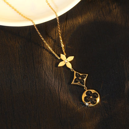[⭐Hevara Jewelry]STAR AND SUN ONYX PINK GOLD NECKLACE