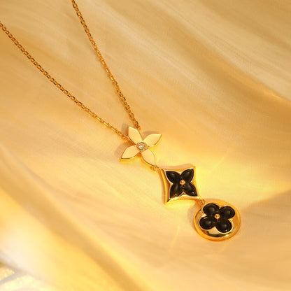 [⭐Hevara Jewelry]STAR AND SUN ONYX PINK GOLD NECKLACE